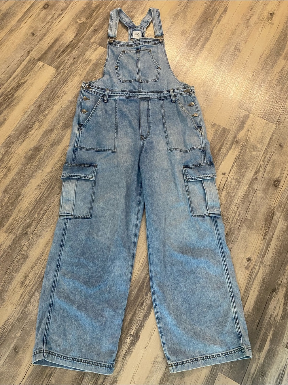 Aerie Cargo Denim Utility Overalls Dungarees Blue Size XL